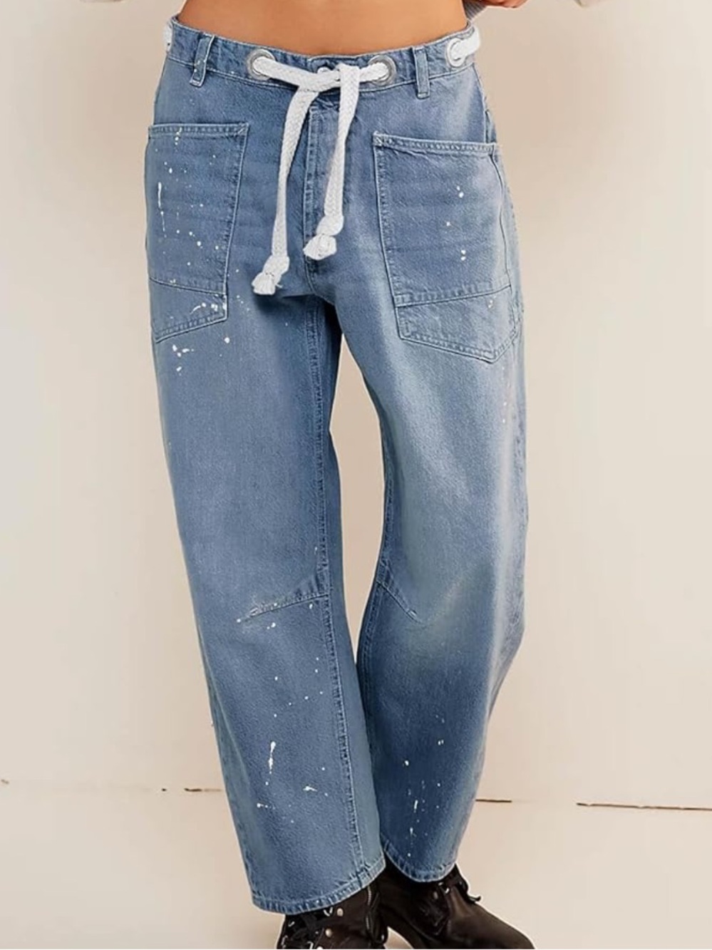 Blue Barrel Jeans with Drawstring, Front Pocket, + Vintage Denim- SIZE 2 NEW - Picture 4 of 9